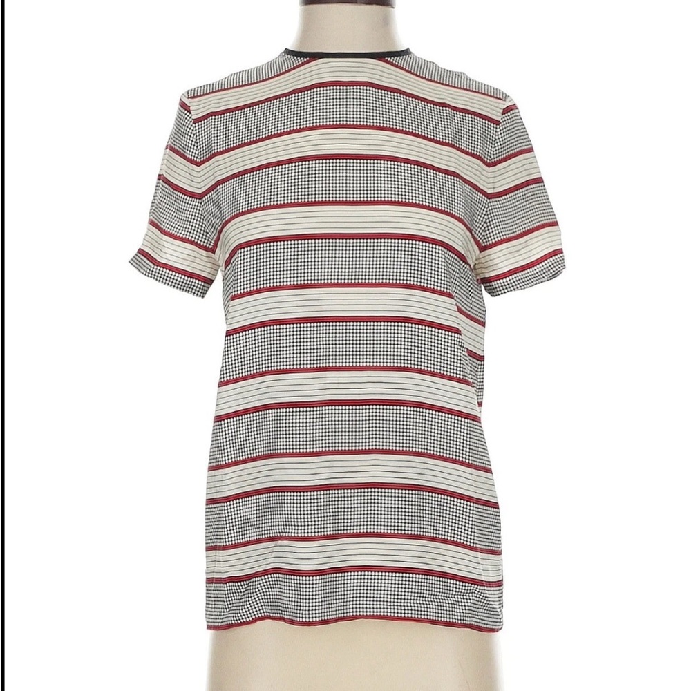 Victoria Beckham Red and Black Striped Short Sleeve Top